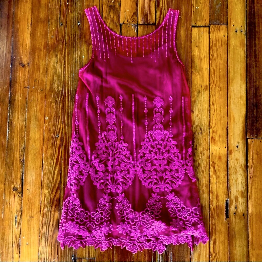 Free People Maroon Overlay Shift Dress XS